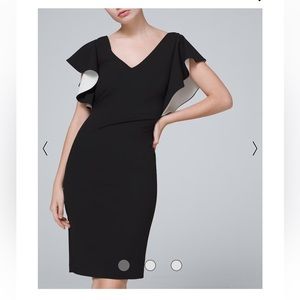 NWT White House Black Market Drama-Sleeve Shift Dress in Black and White…